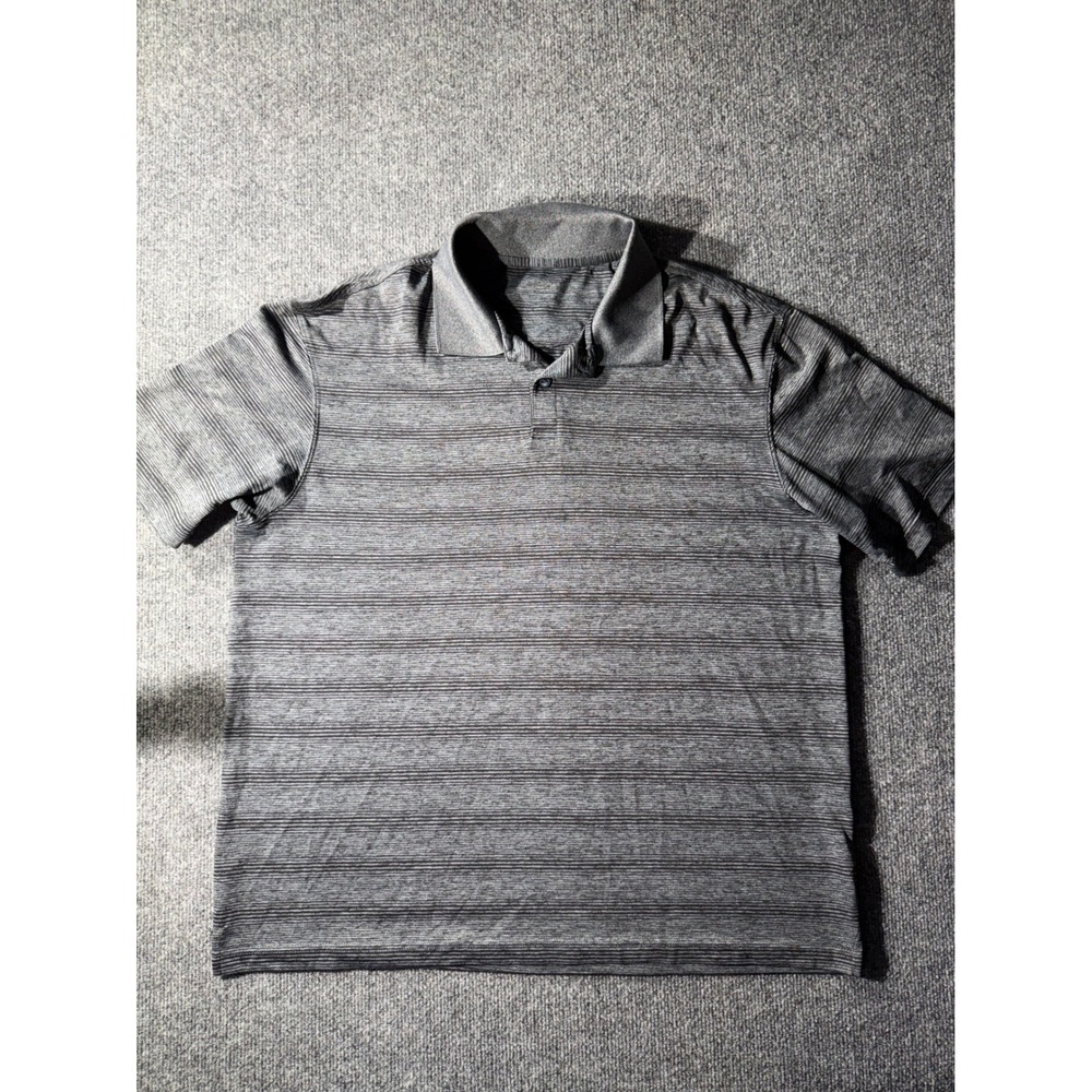 Unbranded Polo Shirt Mens XL Grey Excellent Striped Short Sleeve Casual